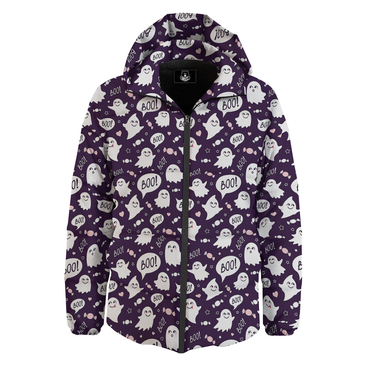 Boo Cute Ghost Print Pattern Down Jacket-grizzshop