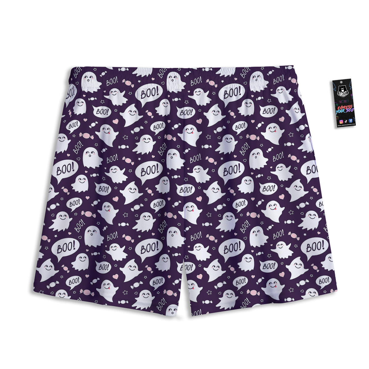 Boo Cute Ghost Print Pattern Mesh Shorts-grizzshop