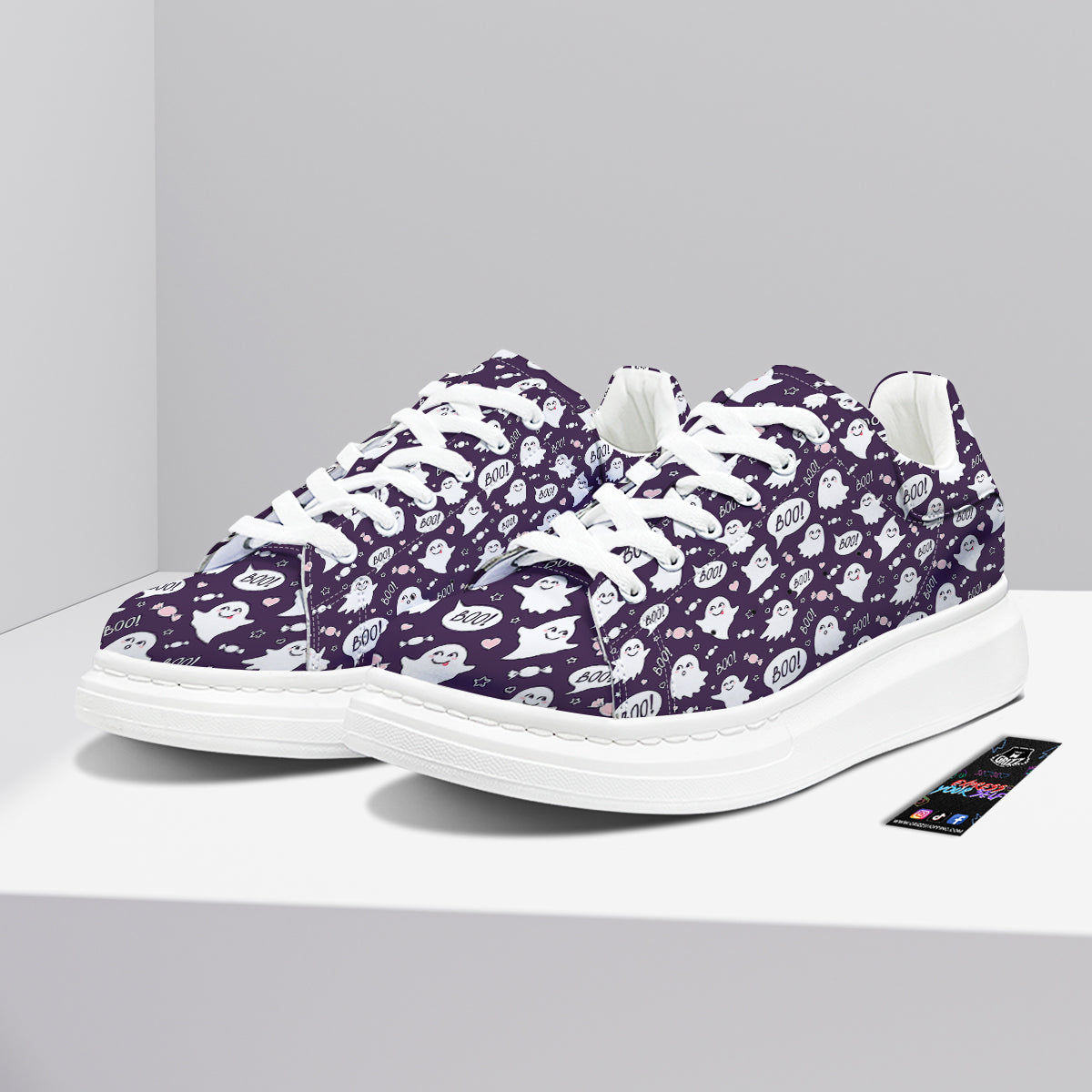 Boo Cute Ghost Print Pattern Platform Shoes-grizzshop