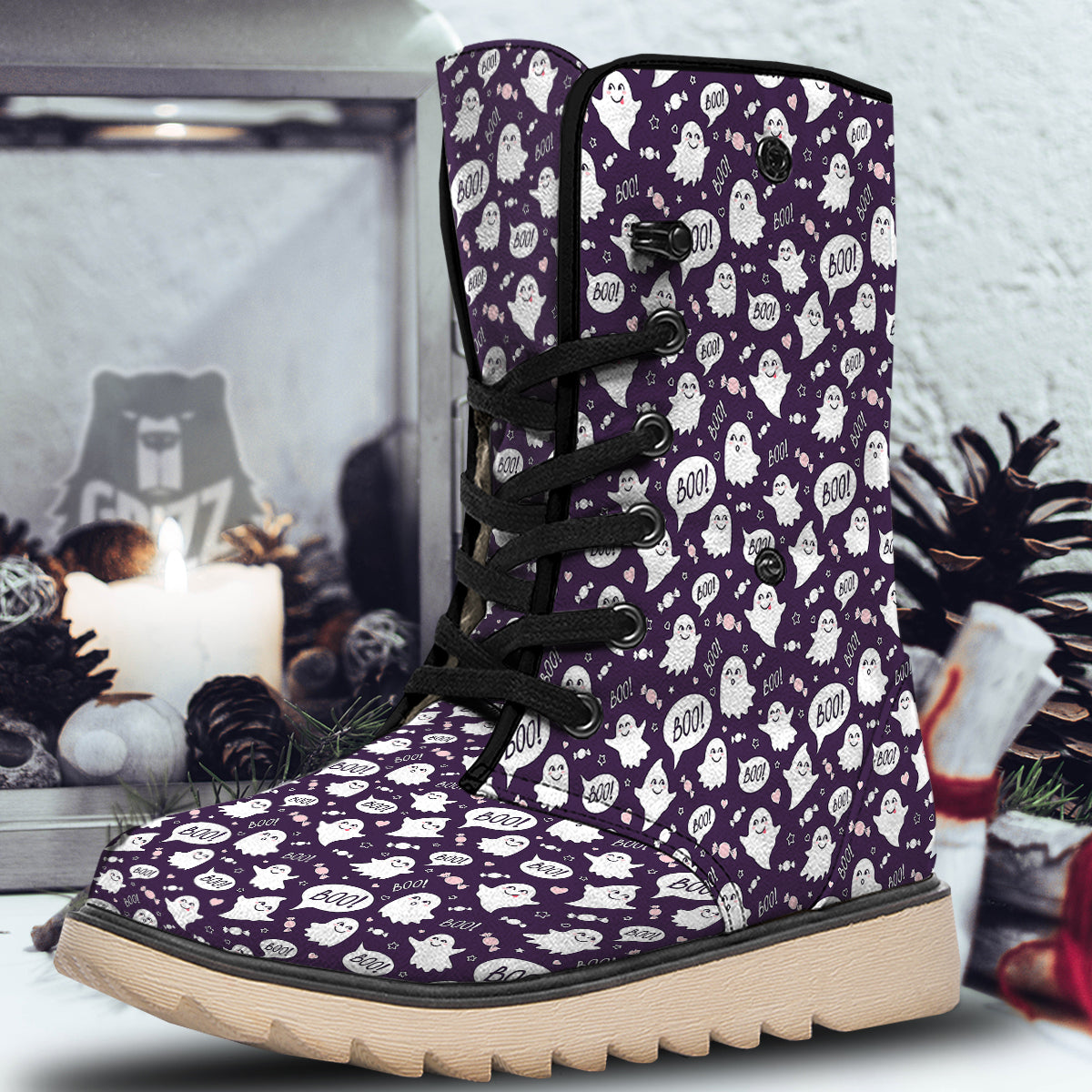 Boo Cute Ghost Print Pattern Snow Boots-grizzshop