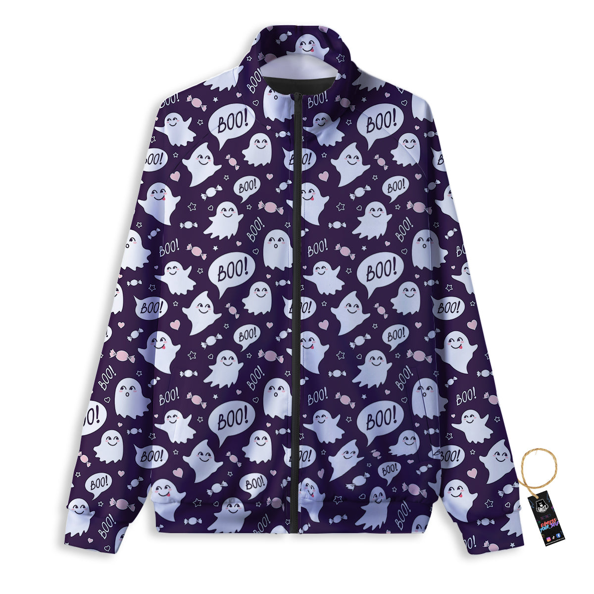Boo Cute Ghost Print Pattern Track Jacket-grizzshop