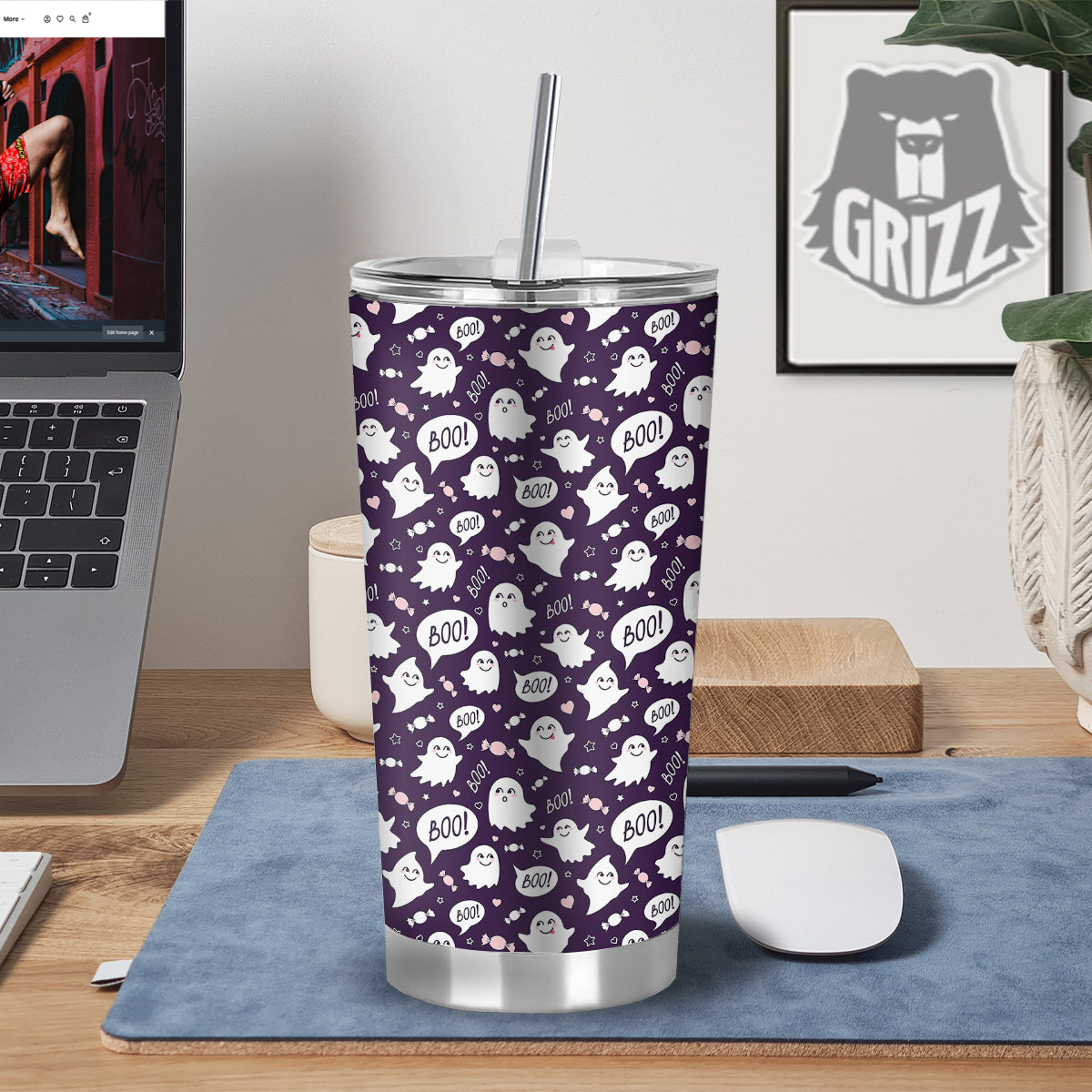 Boo Cute Ghost Print Pattern Tumbler-grizzshop
