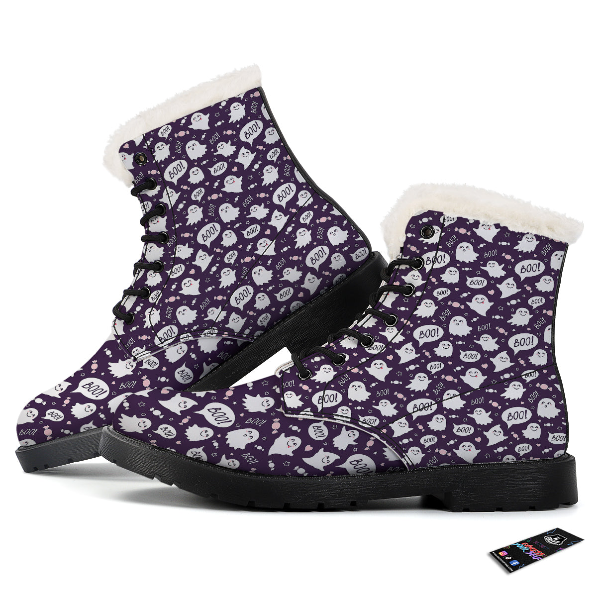 Boo Cute Ghost Print Pattern Winter Boots-grizzshop