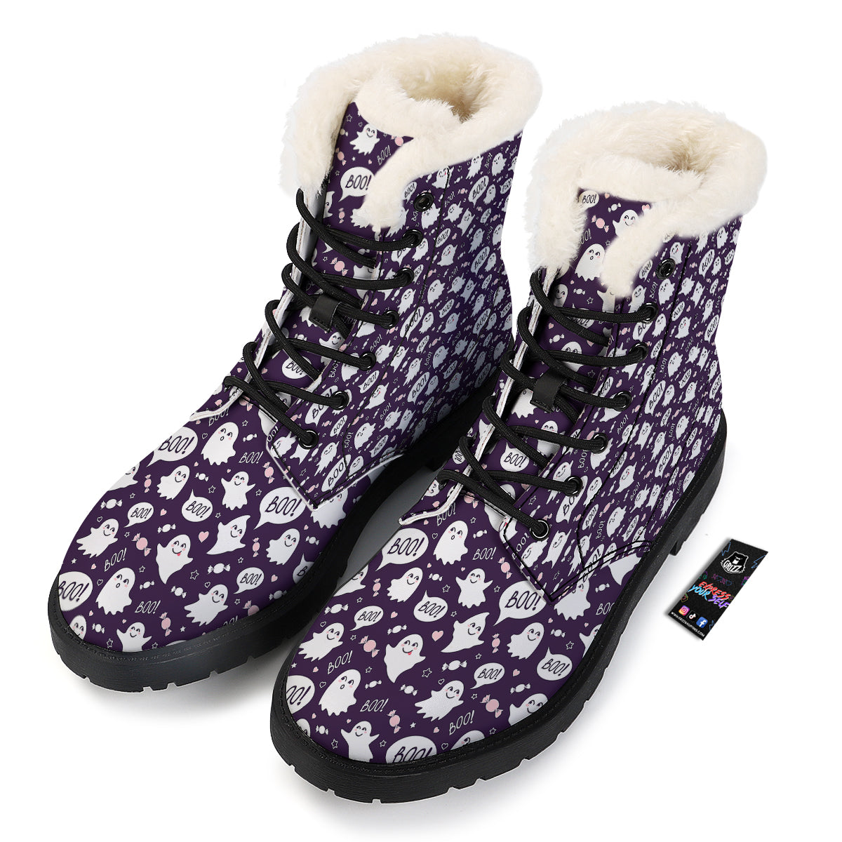 Boo Cute Ghost Print Pattern Winter Boots-grizzshop