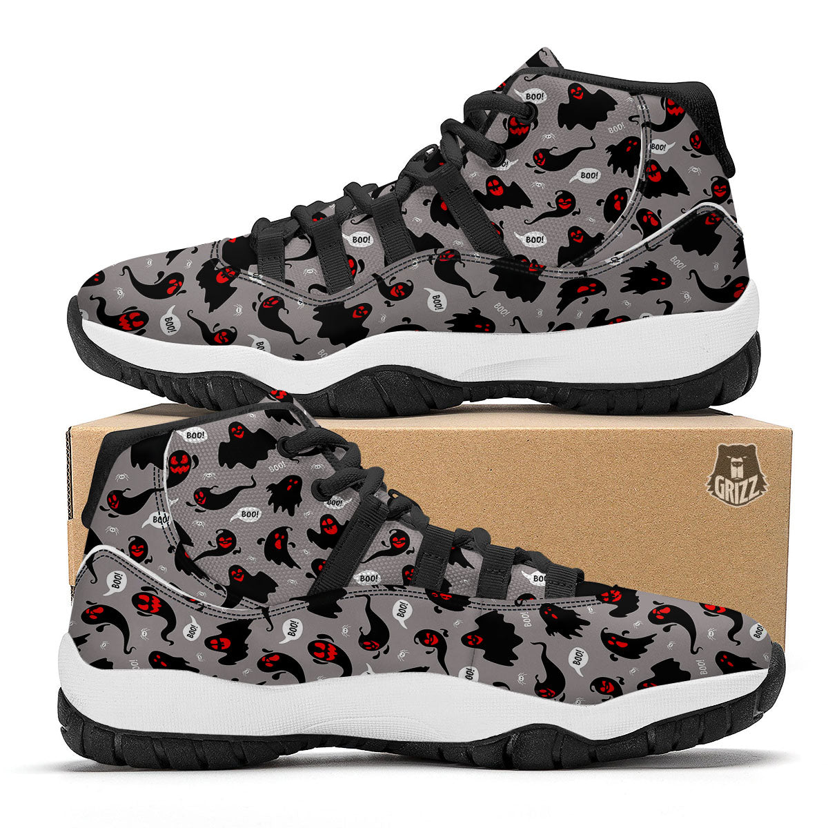 Boo Ghost Print Pattern Black Bball Shoes-grizzshop