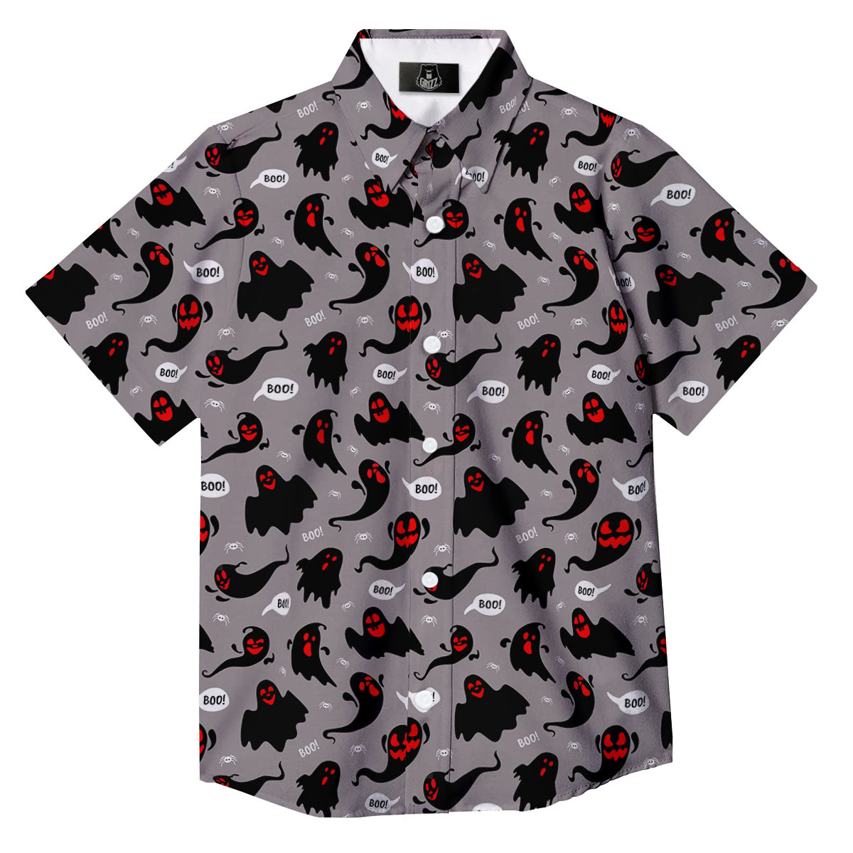 Boo Ghost Print Pattern Button Up Shirt-grizzshop