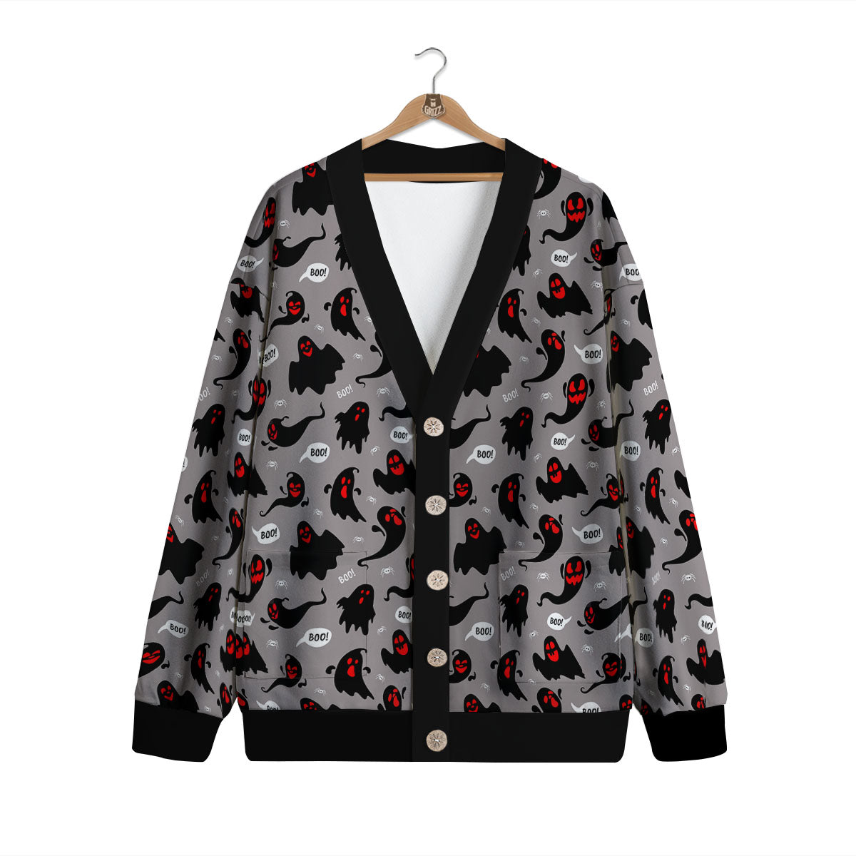 Boo Ghost Print Pattern Cardigan-grizzshop