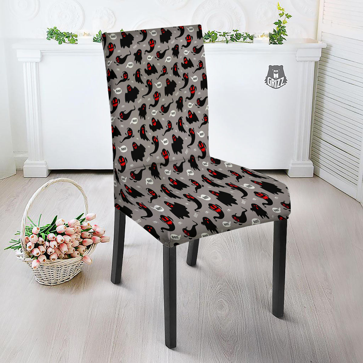 Boo Ghost Print Pattern Dining Chair Slipcover-grizzshop