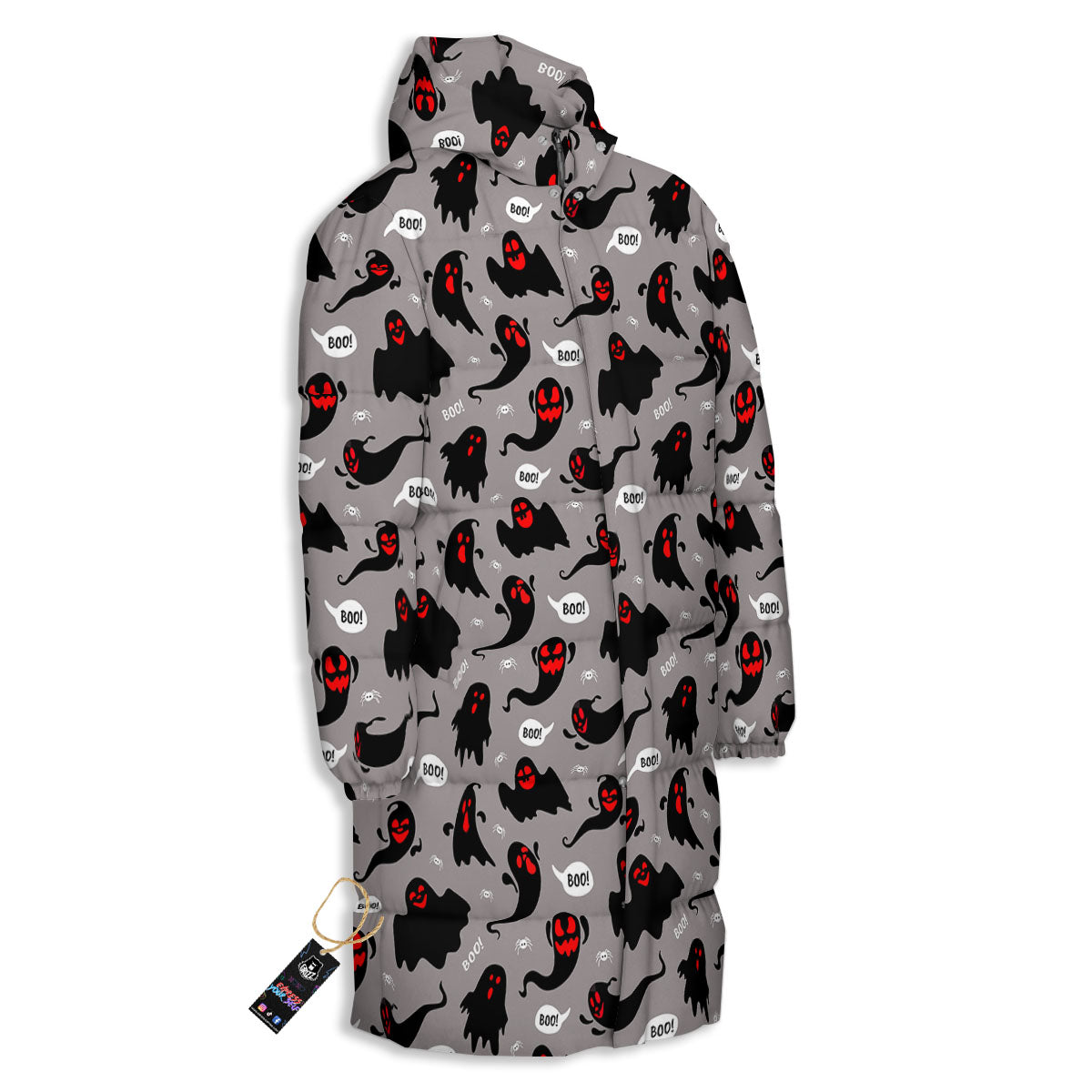 Boo Ghost Print Pattern Long Down Jacket-grizzshop