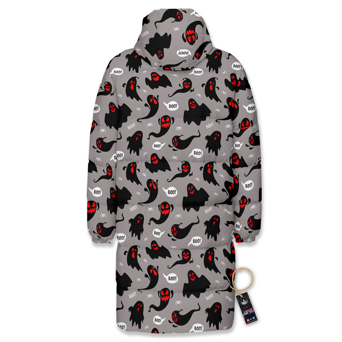 Boo Ghost Print Pattern Long Down Jacket-grizzshop