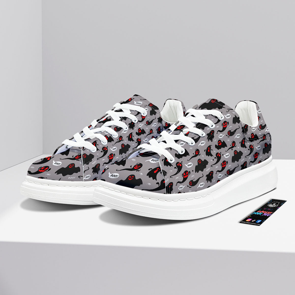 Boo Ghost Print Pattern Platform Shoes-grizzshop