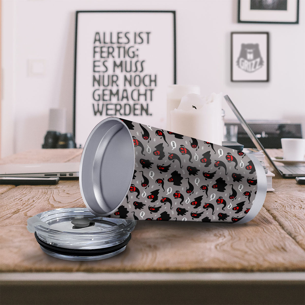 Boo Ghost Print Pattern Tumbler-grizzshop