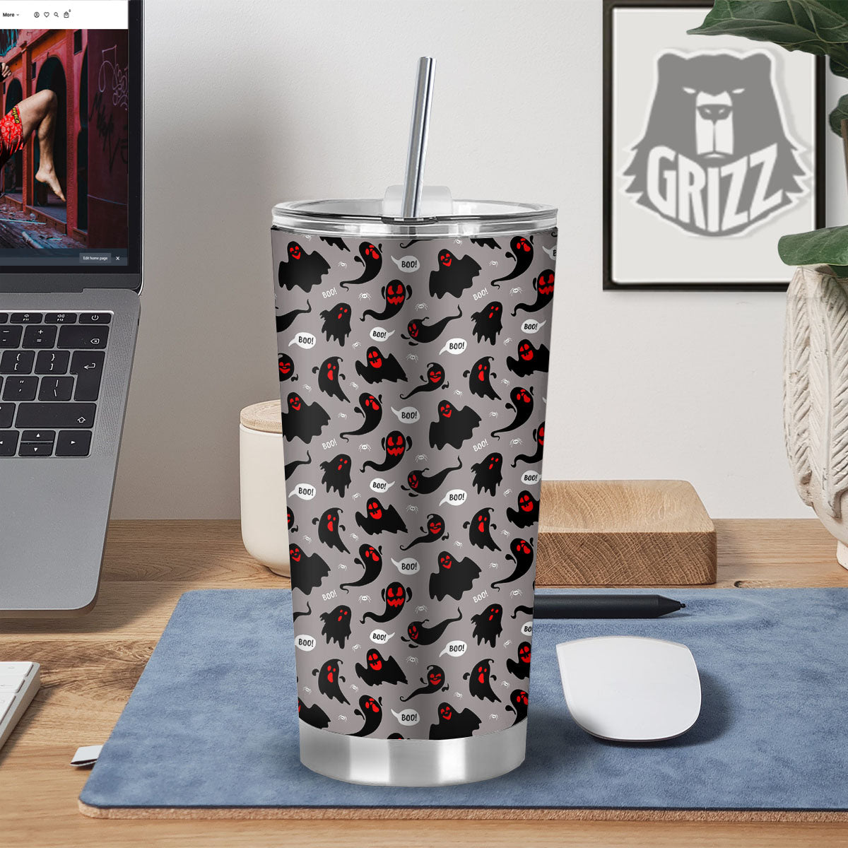 Boo Ghost Print Pattern Tumbler-grizzshop