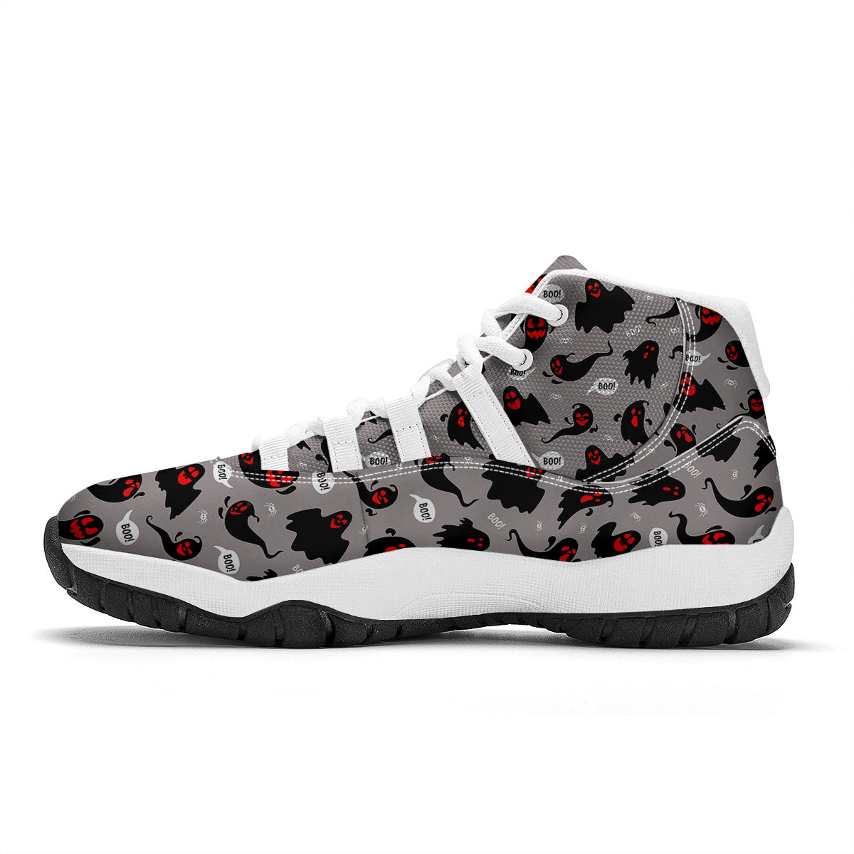 Boo Ghost Print Pattern White Bball Shoes-grizzshop