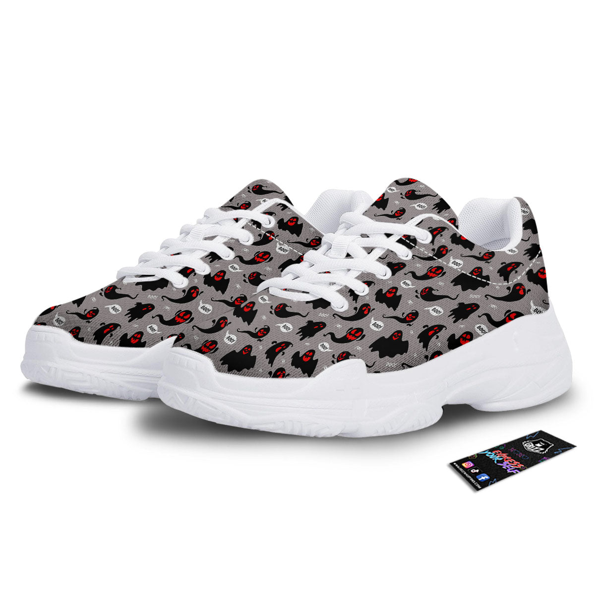 Boo Ghost Print Pattern White Chunky Shoes-grizzshop