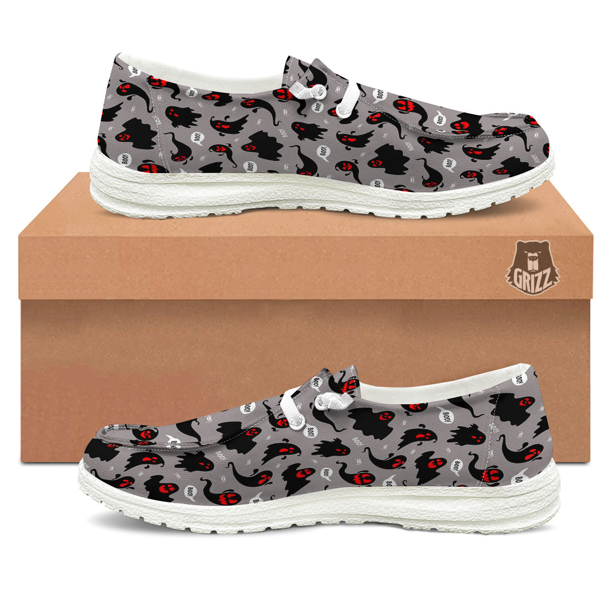 Boo Ghost Print Pattern White Loafers-grizzshop