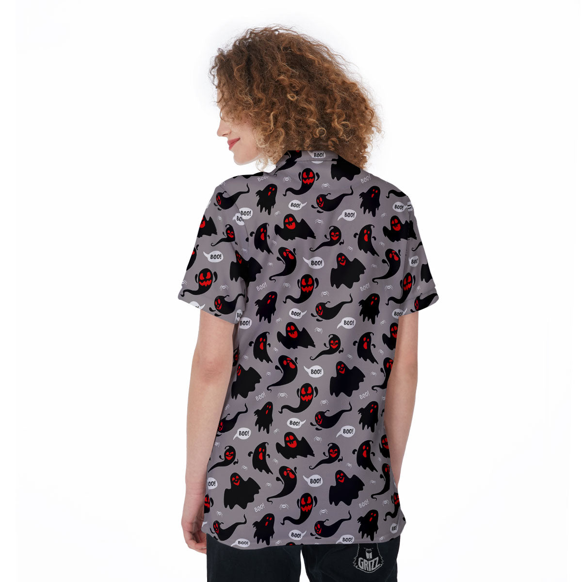 Boo Ghost Print Pattern Women's Golf Shirts-grizzshop