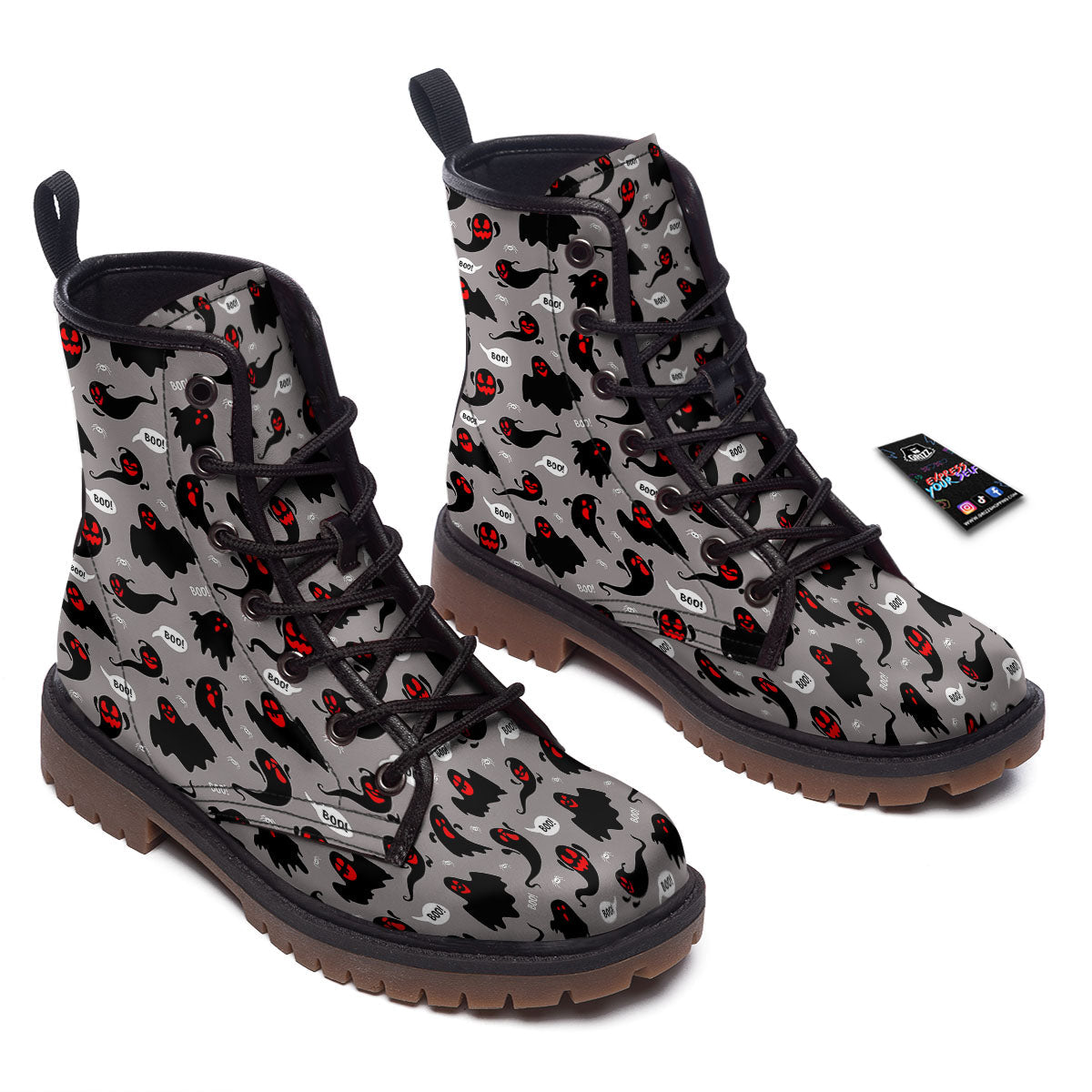 Boo Ghost Print Pattern Work Boots-grizzshop