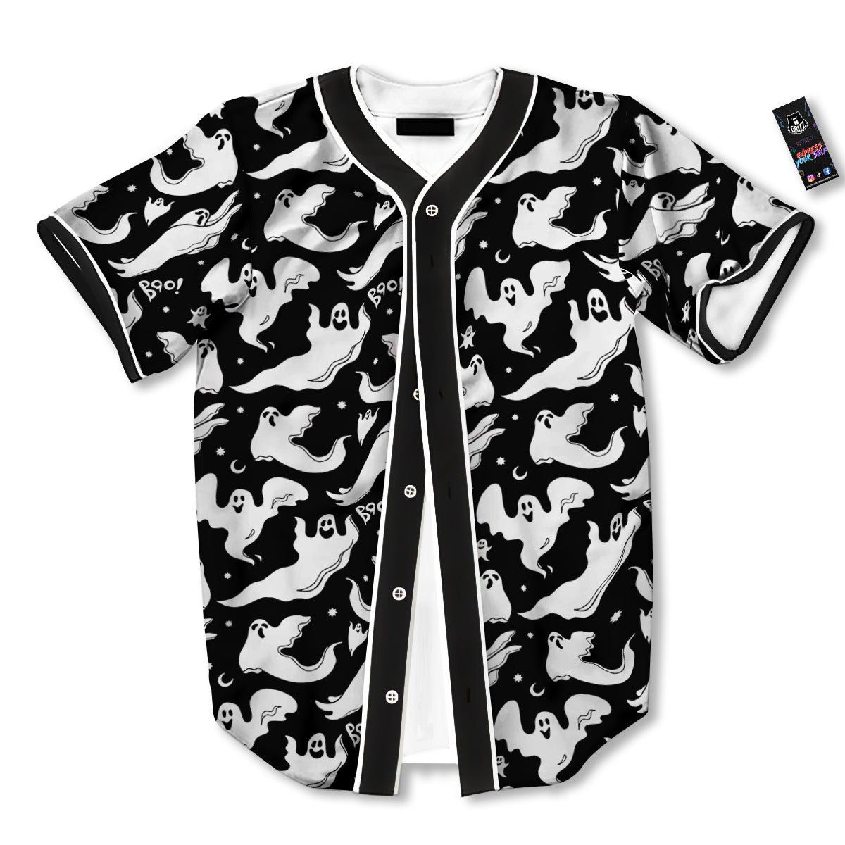 Boo Scary Ghost Print Pattern Baseball Jersey-grizzshop