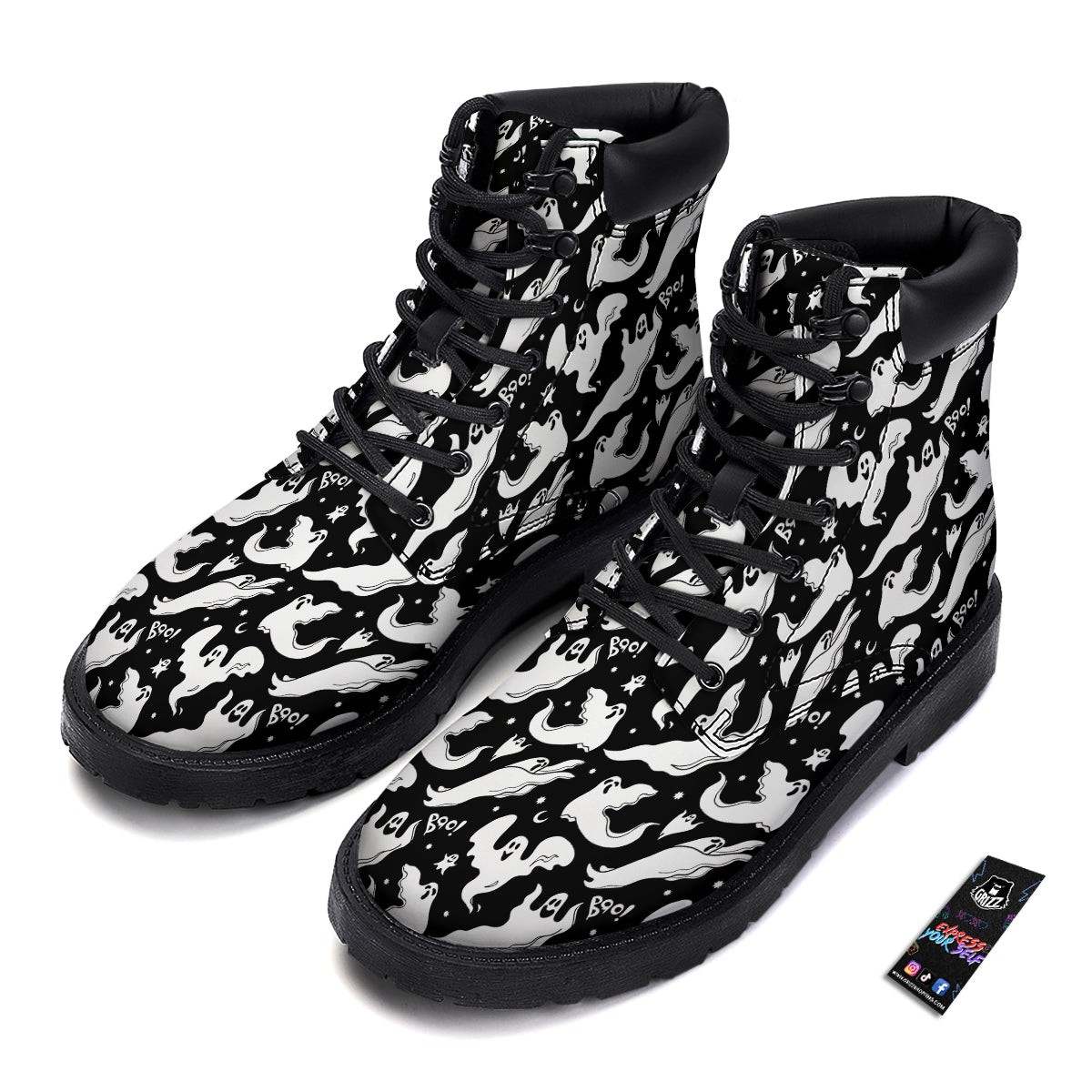 Boo Scary Ghost Print Pattern Boots-grizzshop