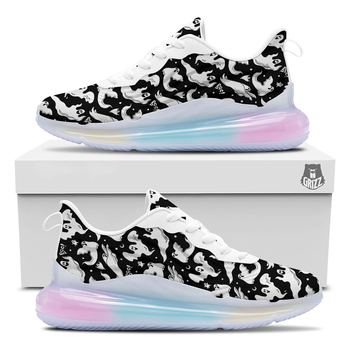 Boo Scary Ghost Print Pattern Running Sneakers-grizzshop