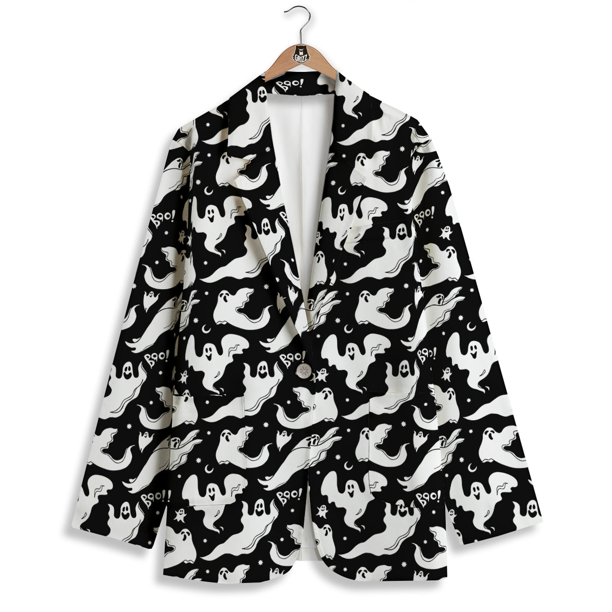 Boo Scary Ghost Print Pattern Women's Blazer-grizzshop