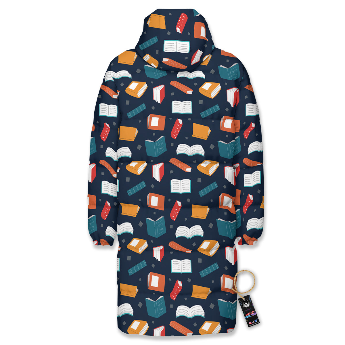 Books Colorful Print Pattern Long Down Jacket-grizzshop