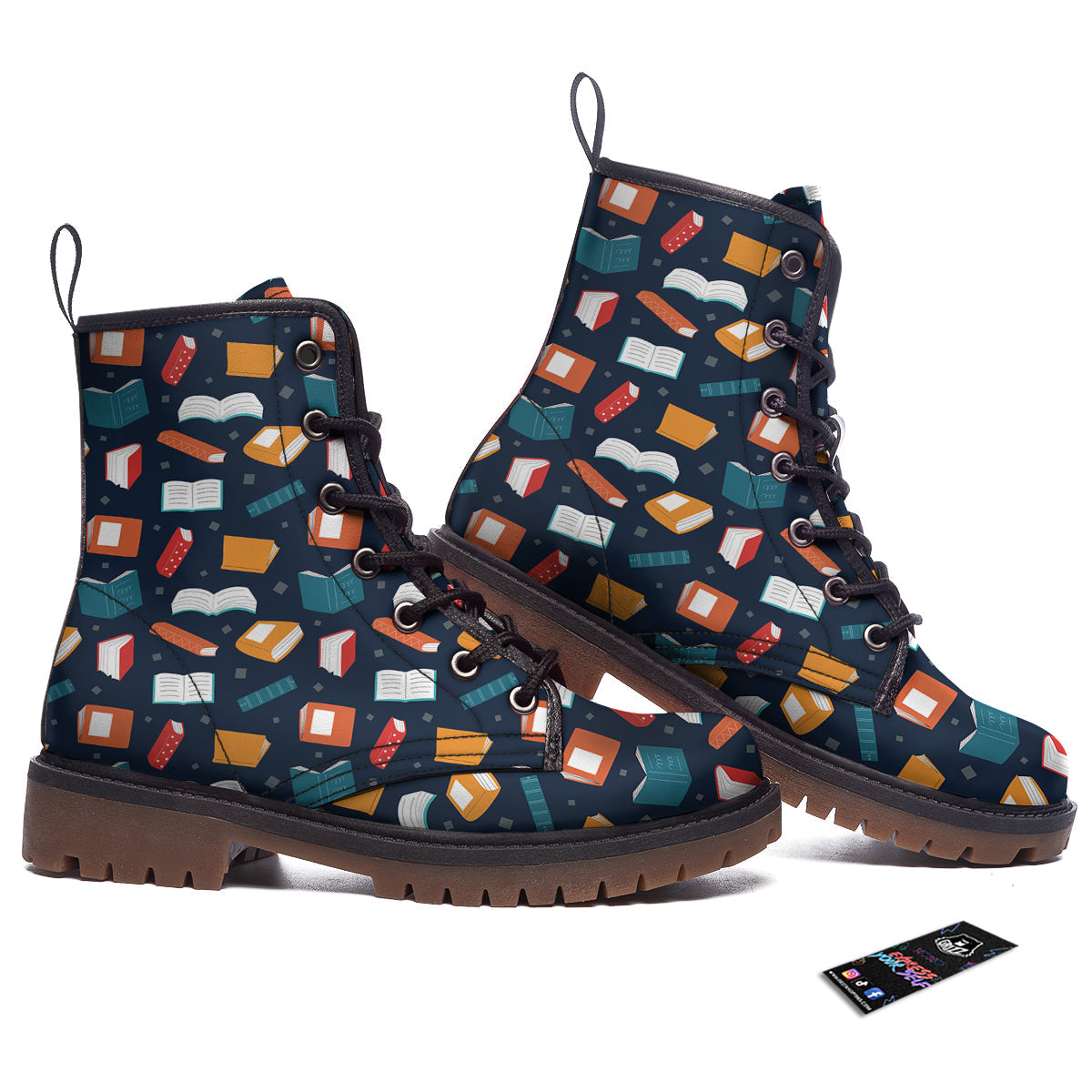 Books Colorful Print Pattern Work Boots-grizzshop