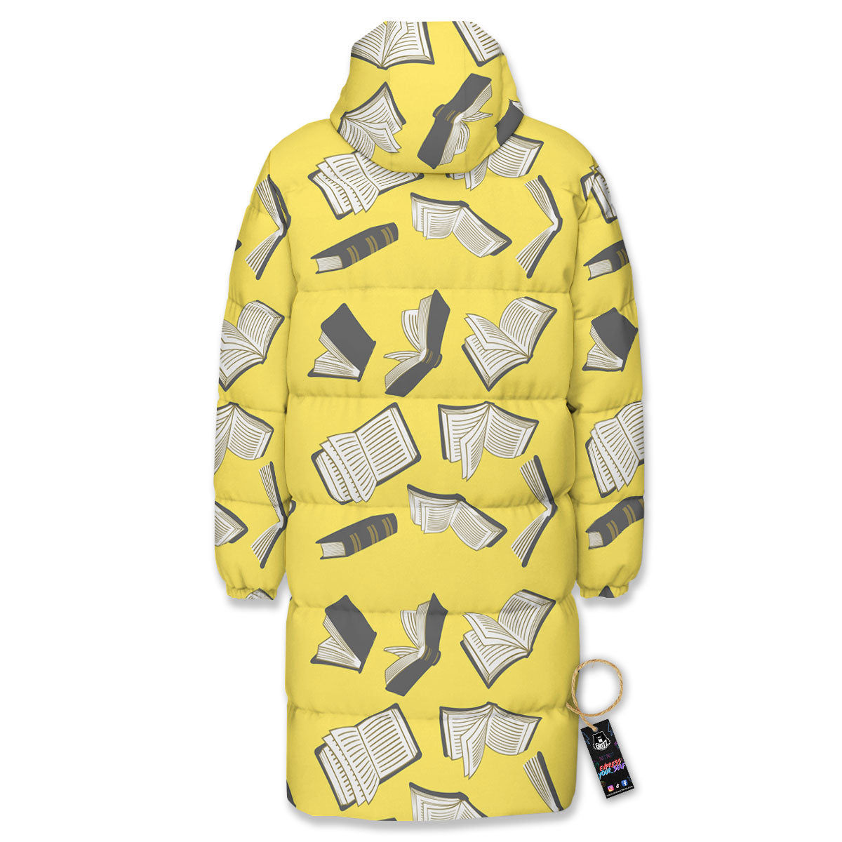 Books Pop Art Print Pattern Long Down Jacket-grizzshop