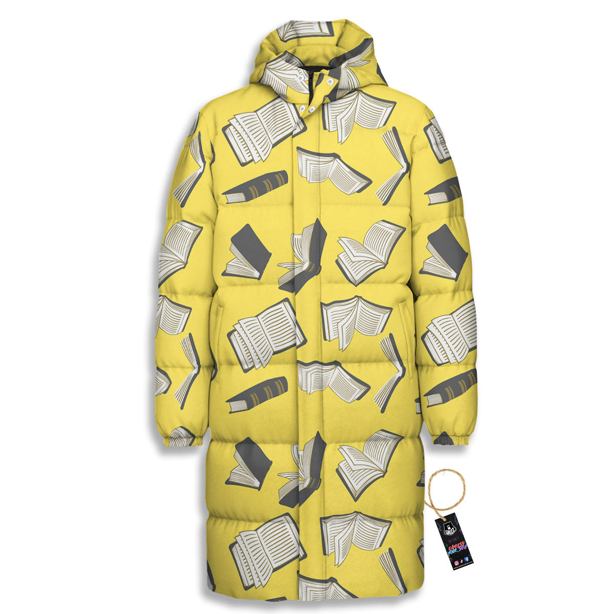 Books Pop Art Print Pattern Long Down Jacket-grizzshop