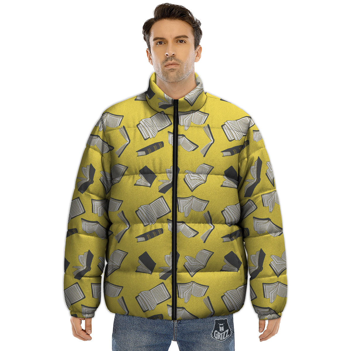 Books Pop Art Print Pattern Puffer Jacket-grizzshop