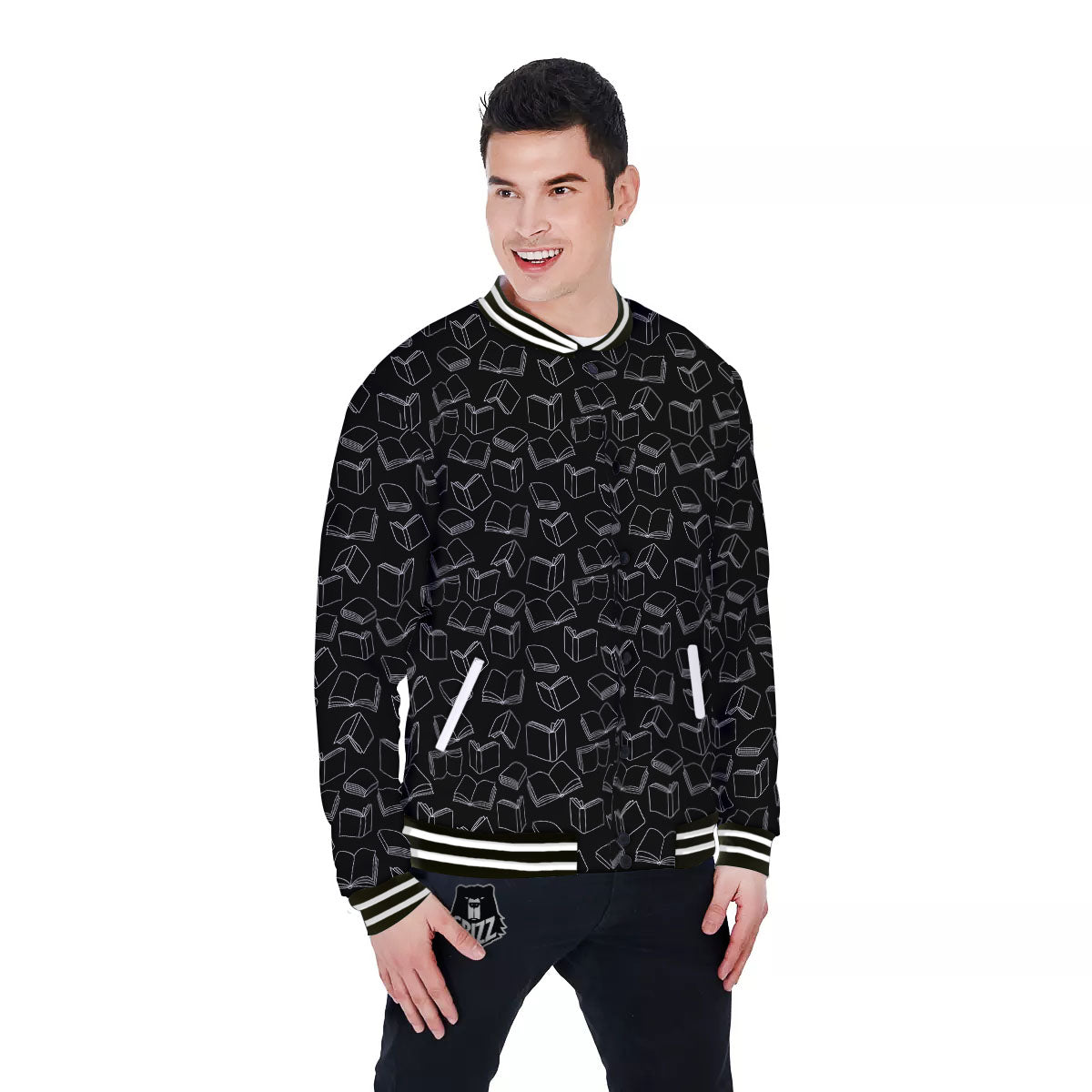 Books White And Black Print Pattern Baseball Jacket-grizzshop