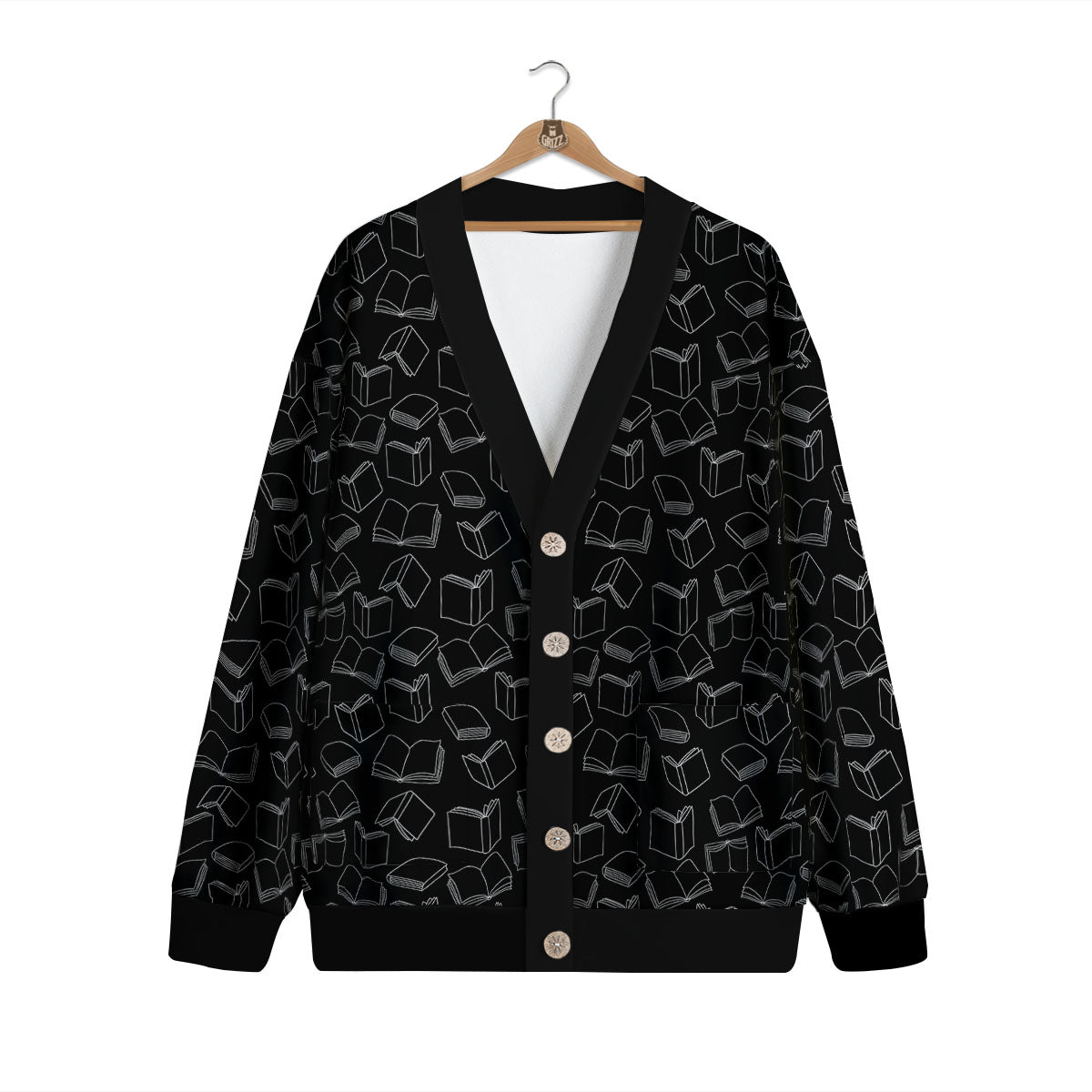 Books White And Black Print Pattern Cardigan-grizzshop