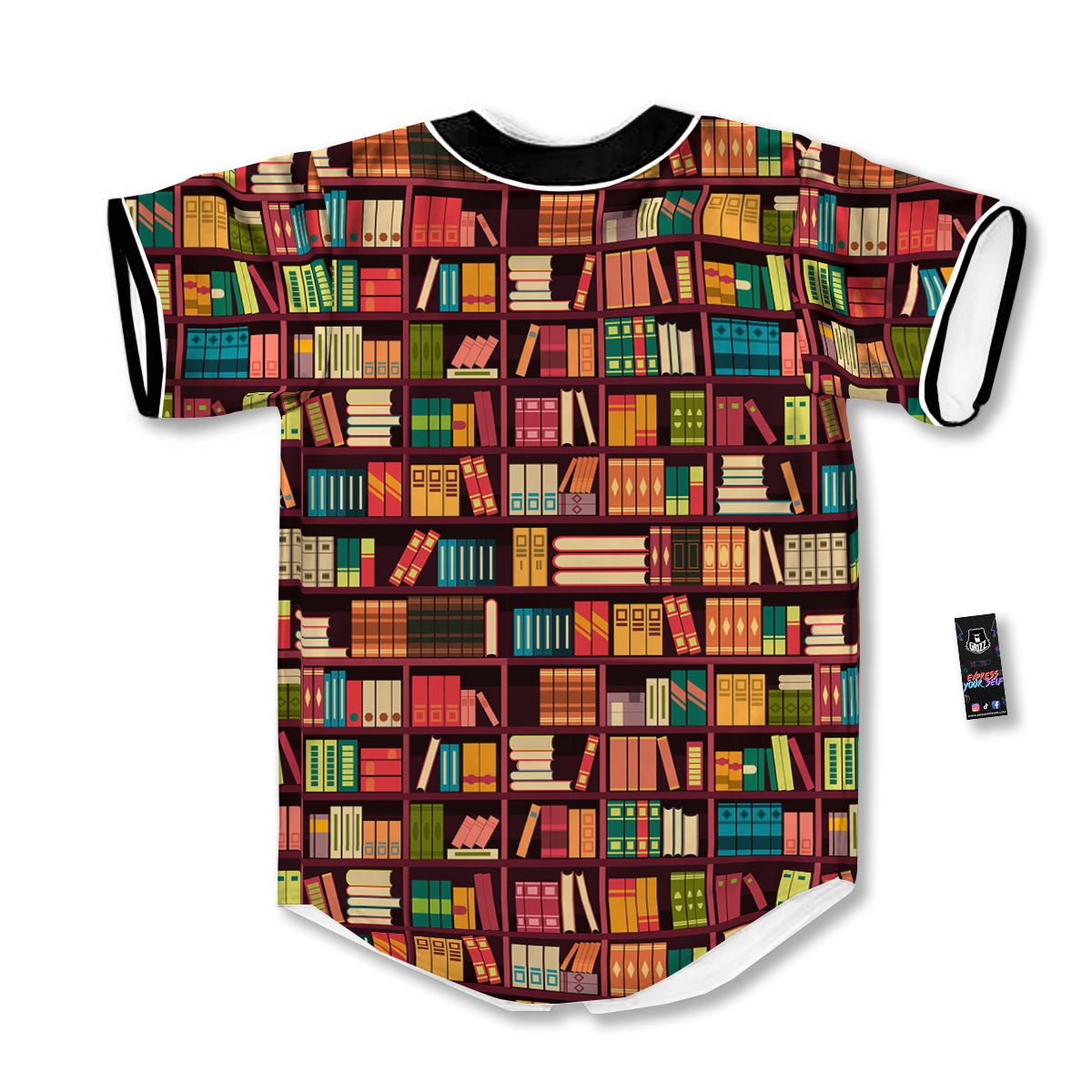 Bookshelf Vintage Print Pattern Baseball Jersey-grizzshop