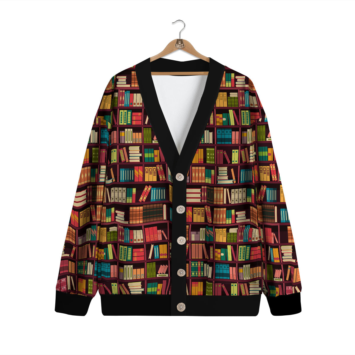 Bookshelf Vintage Print Pattern Cardigan-grizzshop
