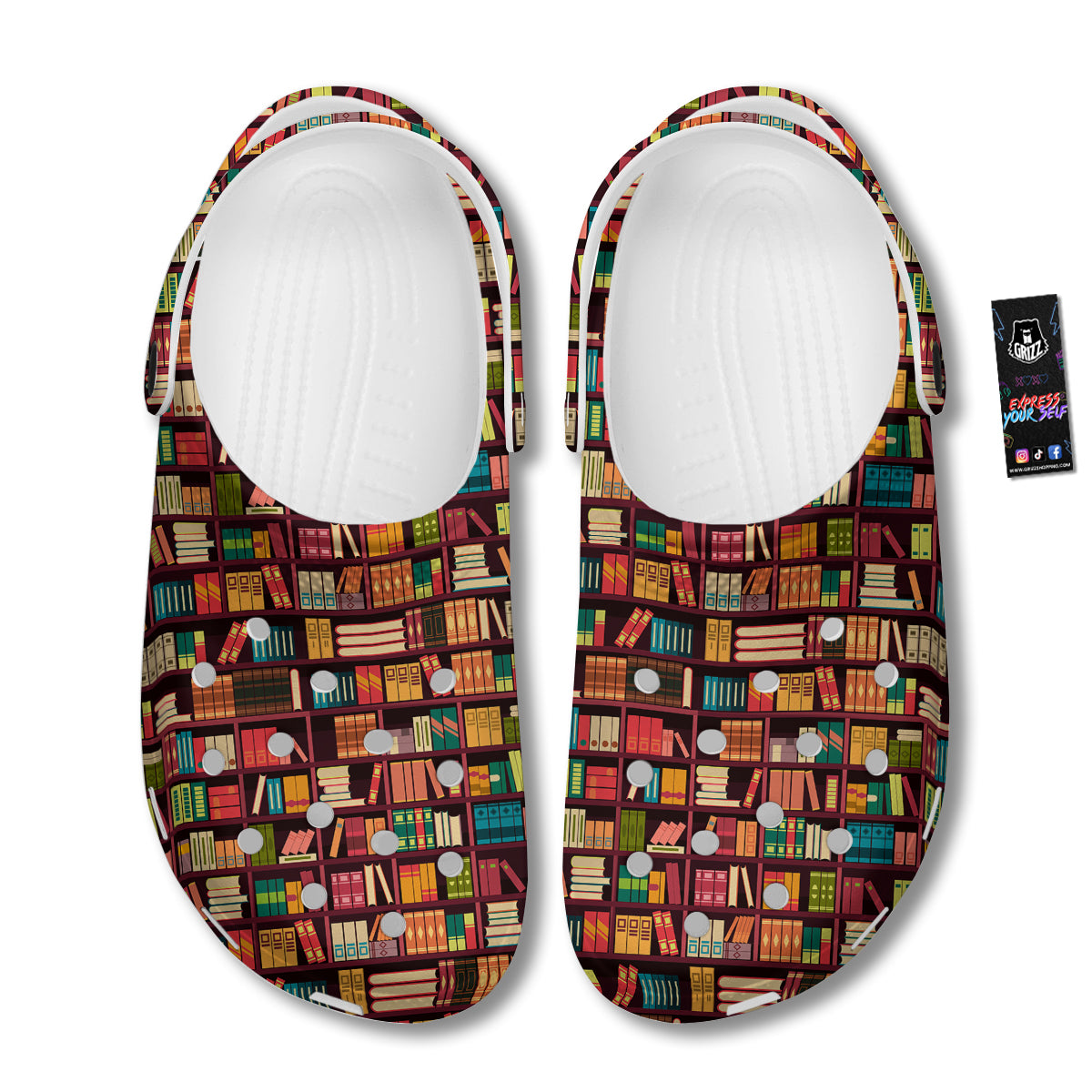 Bookshelf Vintage Print Pattern Clog-grizzshop