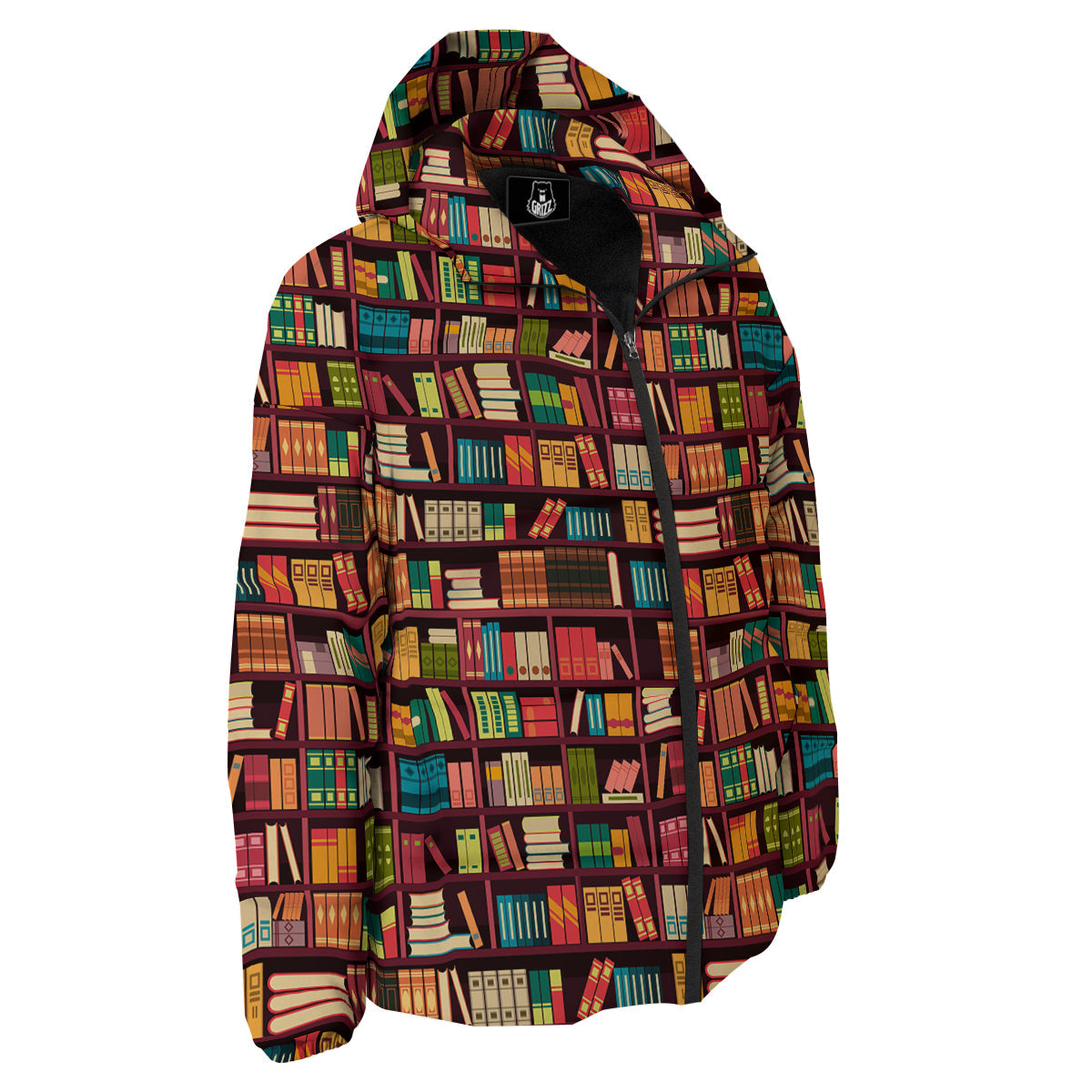 Bookshelf Vintage Print Pattern Down Jacket-grizzshop