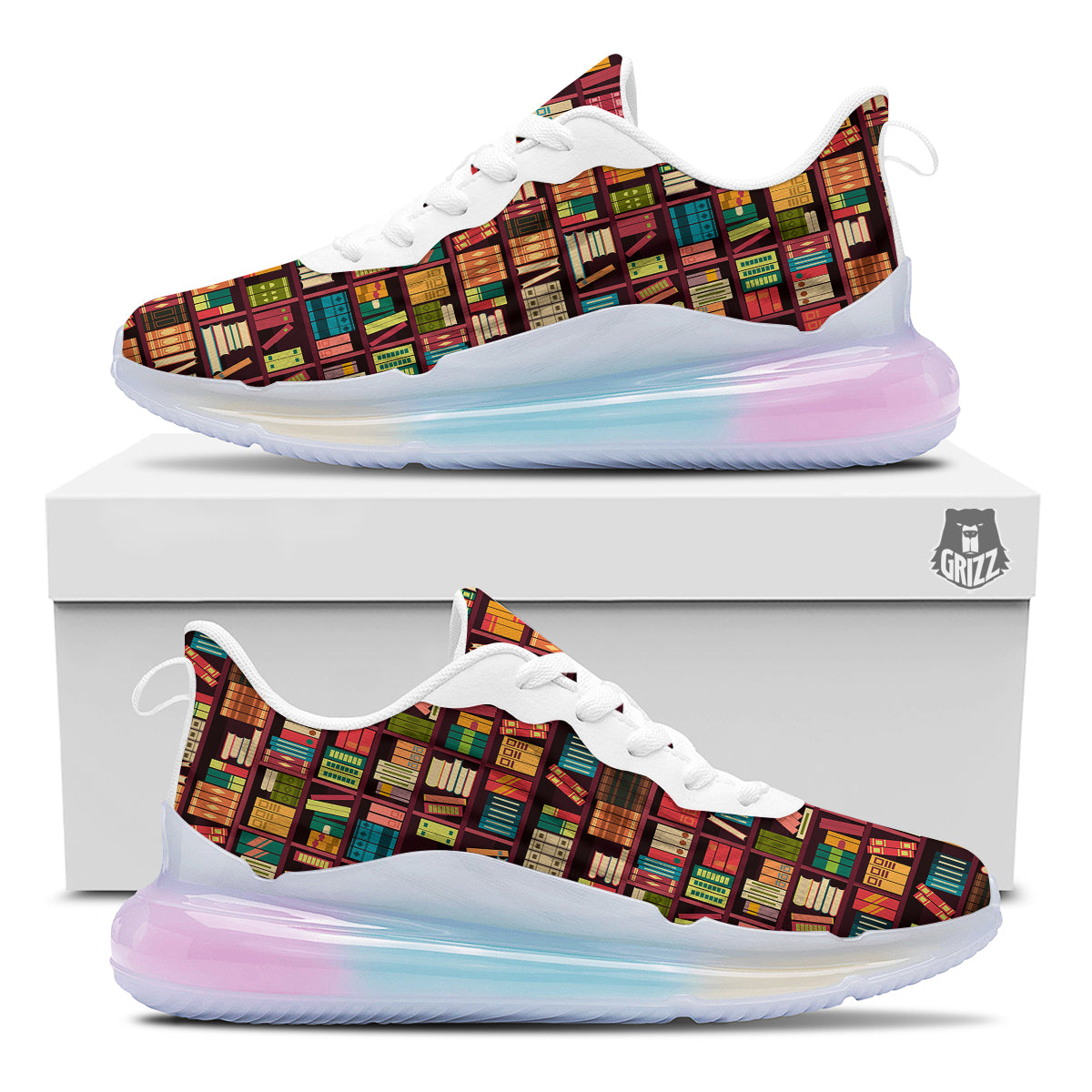 Bookshelf Vintage Print Pattern Running Sneakers-grizzshop