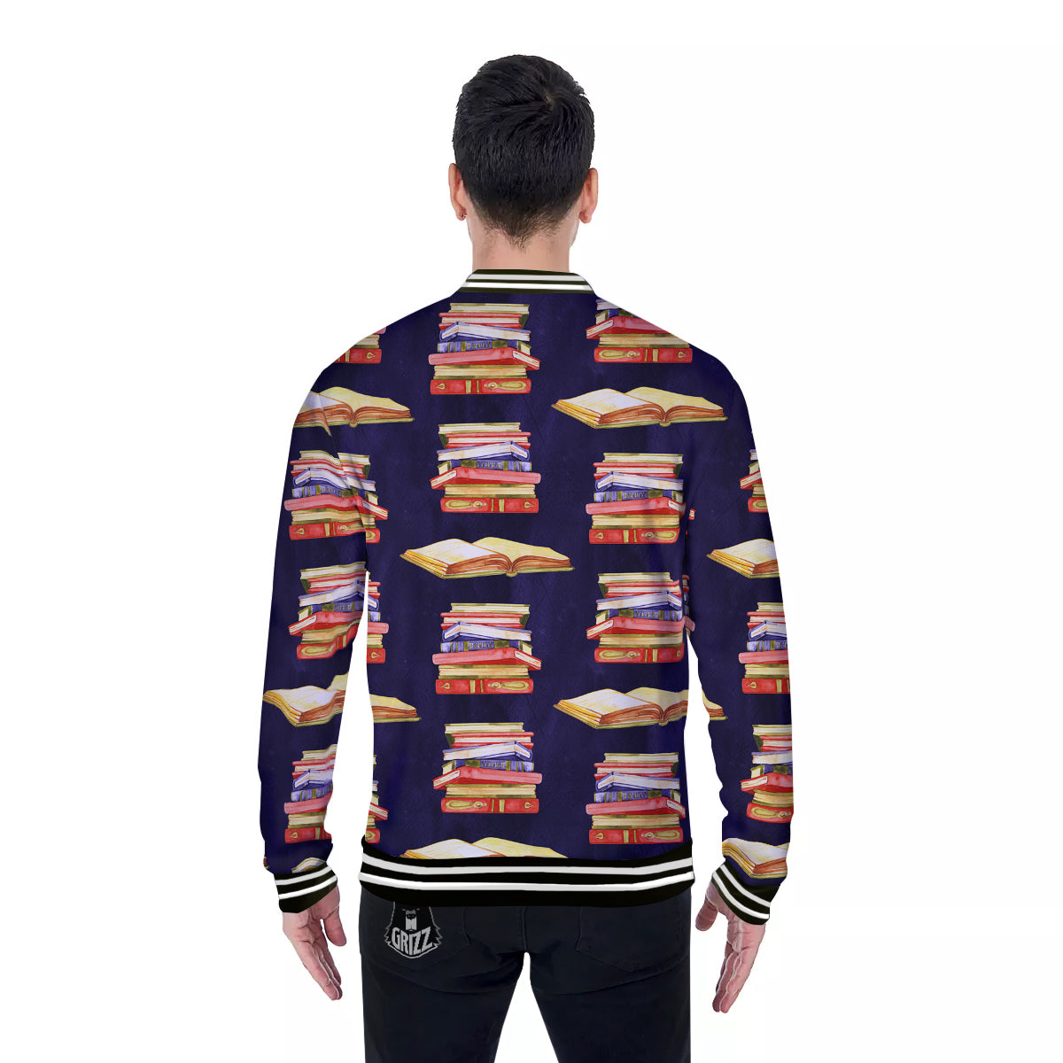 Bookshelf Watercolor Print Pattern Baseball Jacket-grizzshop
