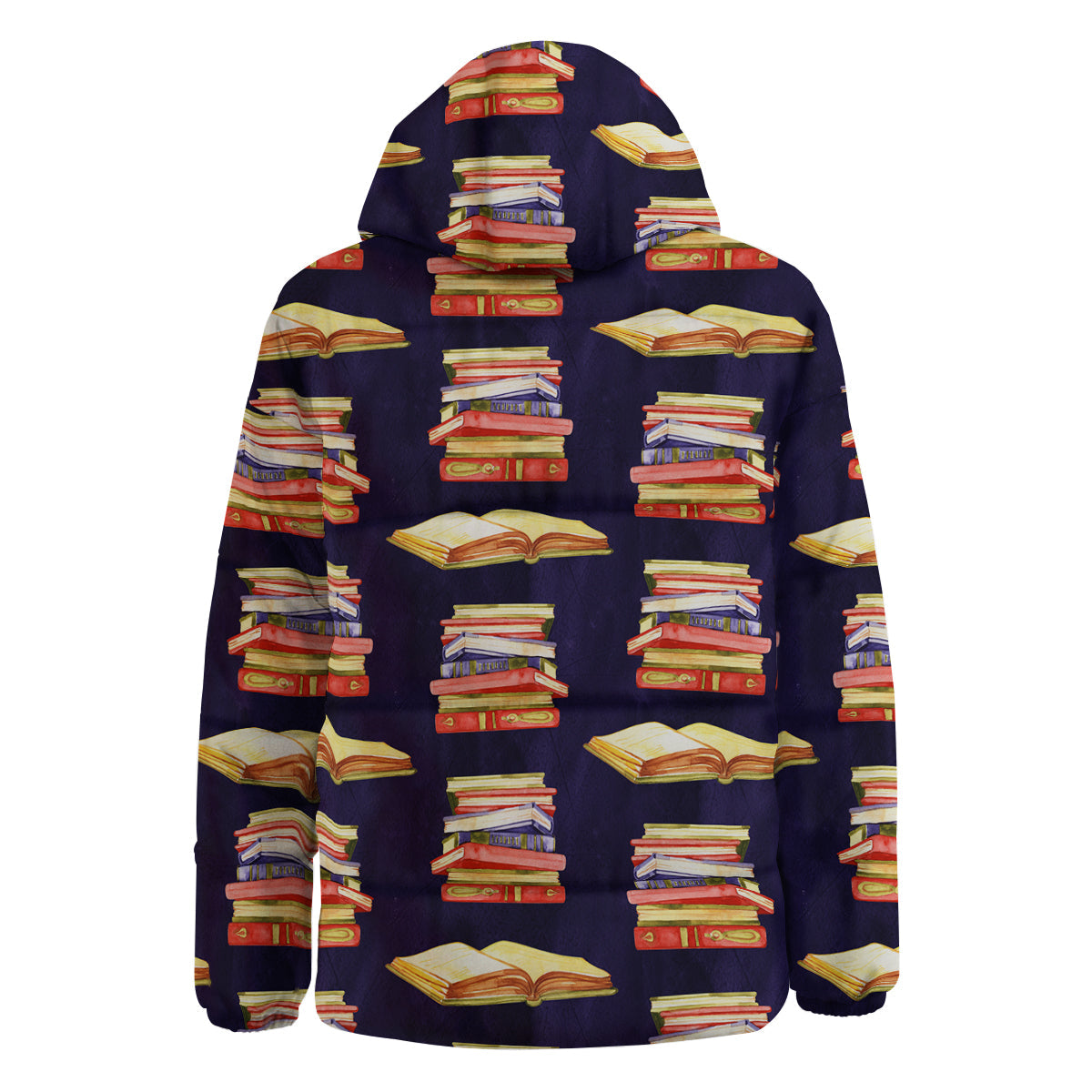 Bookshelf Watercolor Print Pattern Down Jacket-grizzshop