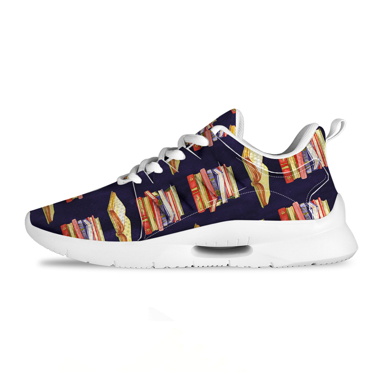 Bookshelf Watercolor Print Pattern Tennis Shoes-grizzshop