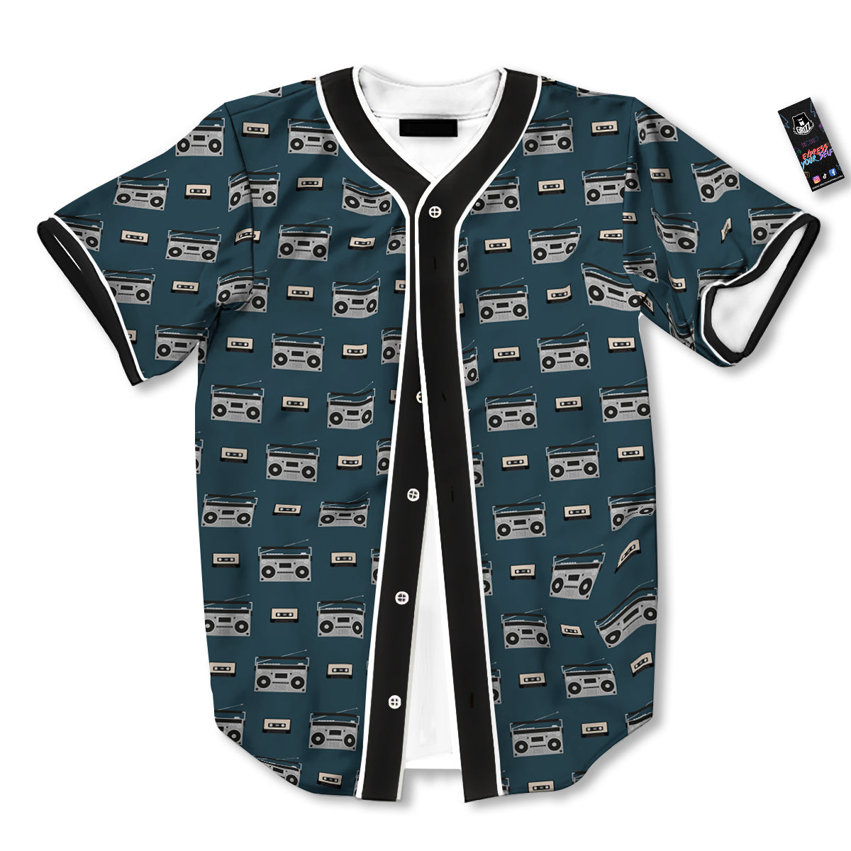 Boombox And Cassette Tape Print Pattern Baseball Jersey-grizzshop