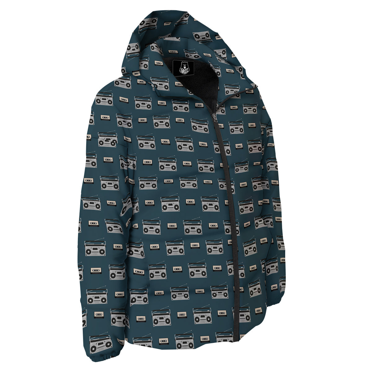 Boombox And Cassette Tape Print Pattern Down Jacket-grizzshop