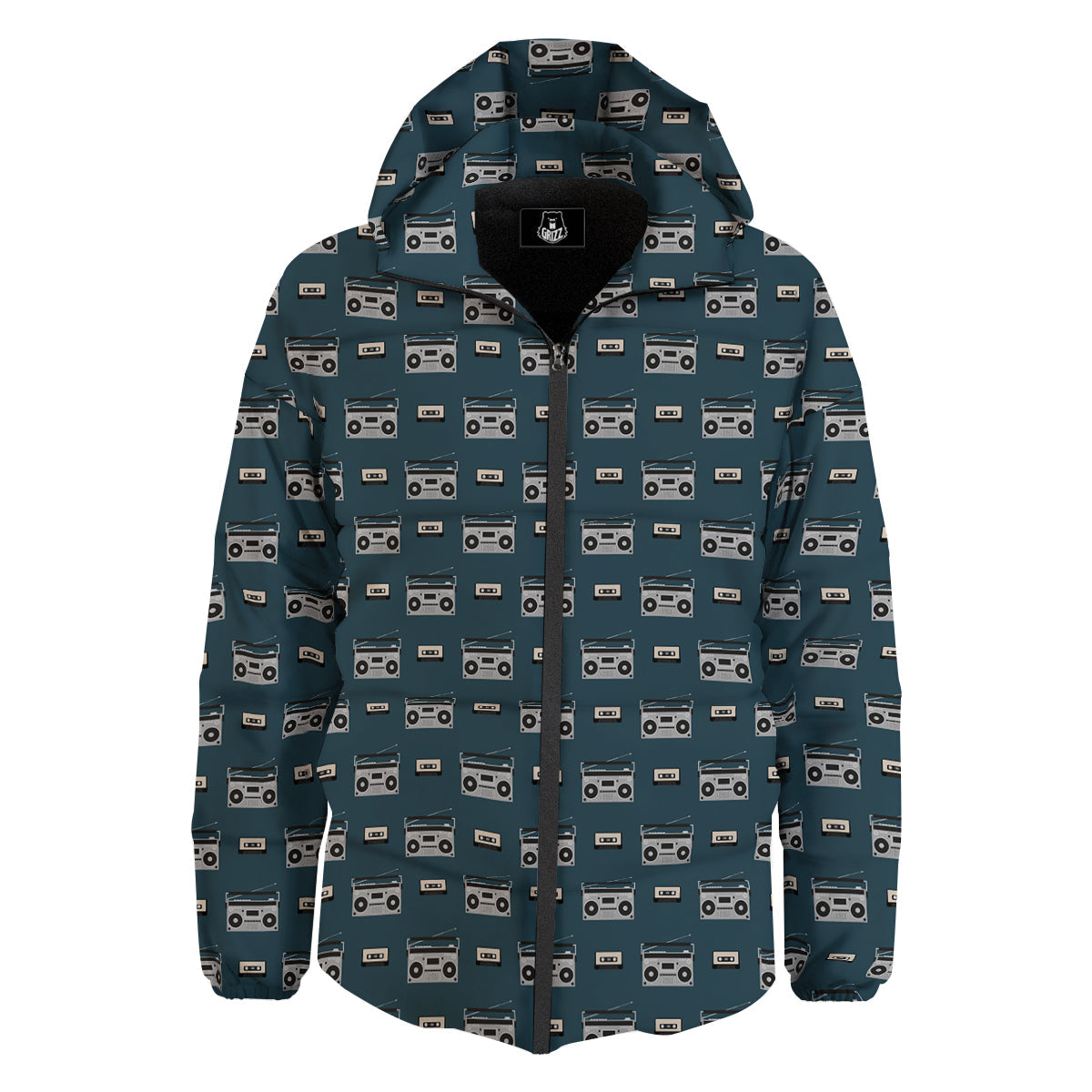 Boombox And Cassette Tape Print Pattern Down Jacket-grizzshop