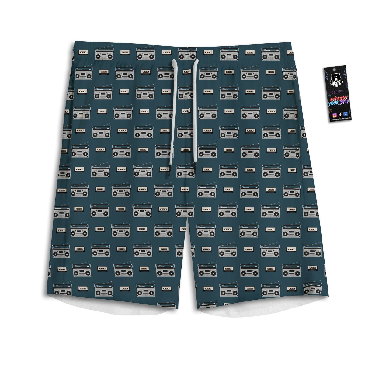 Boombox And Cassette Tape Print Pattern Men's Athletic Shorts