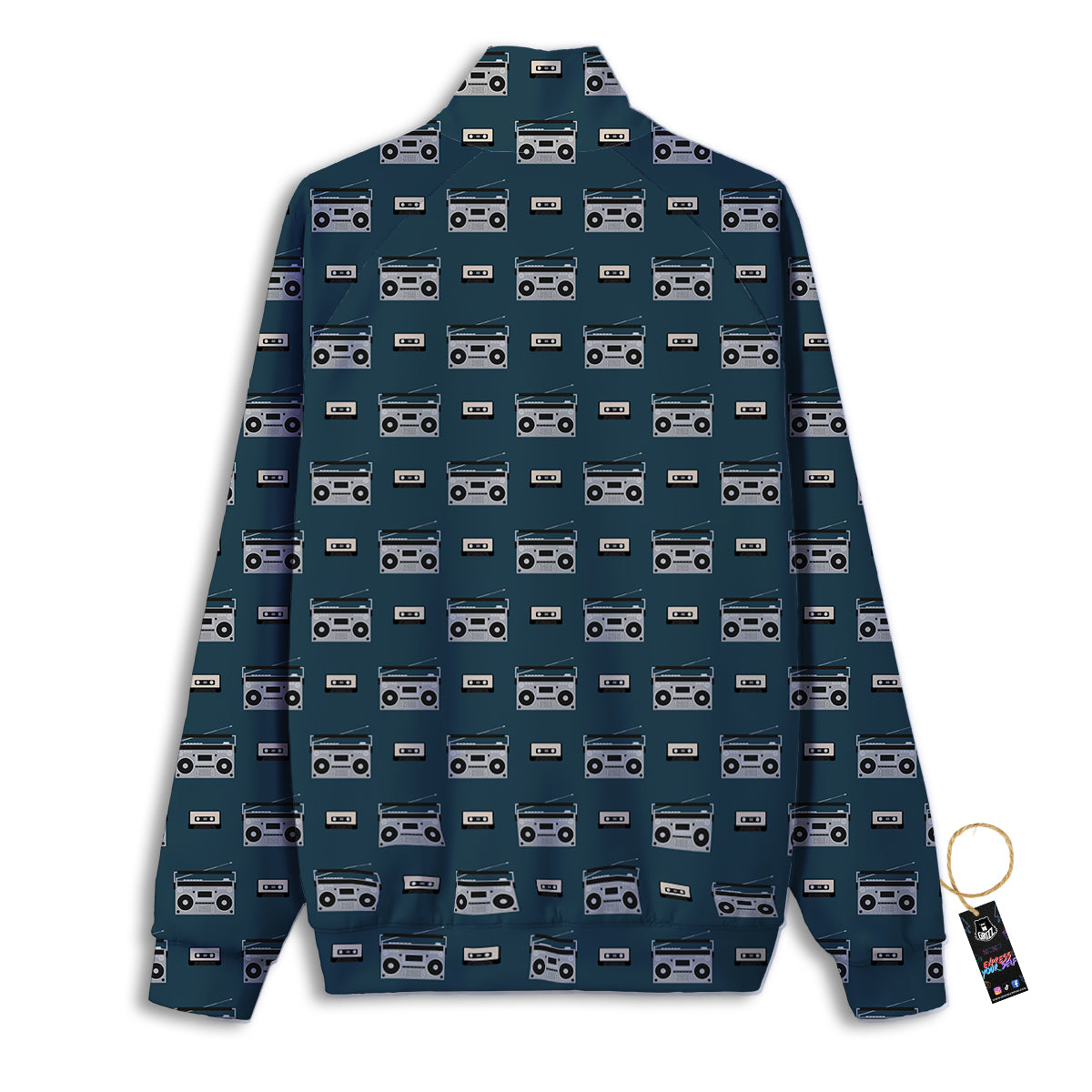 Boombox And Cassette Tape Print Pattern Track Jacket-grizzshop