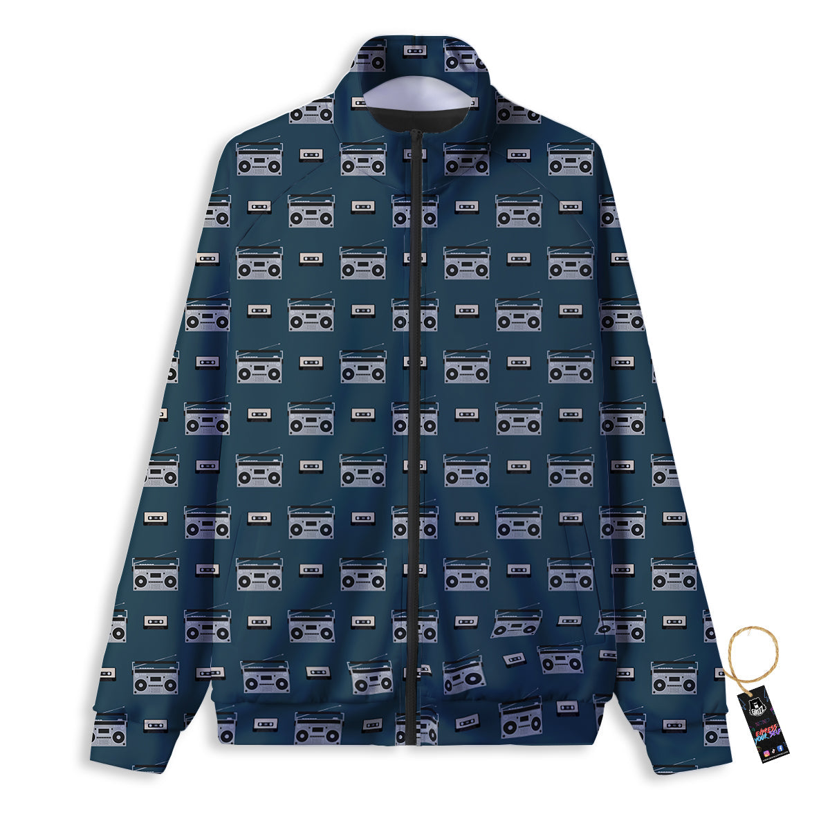 Boombox And Cassette Tape Print Pattern Track Jacket-grizzshop
