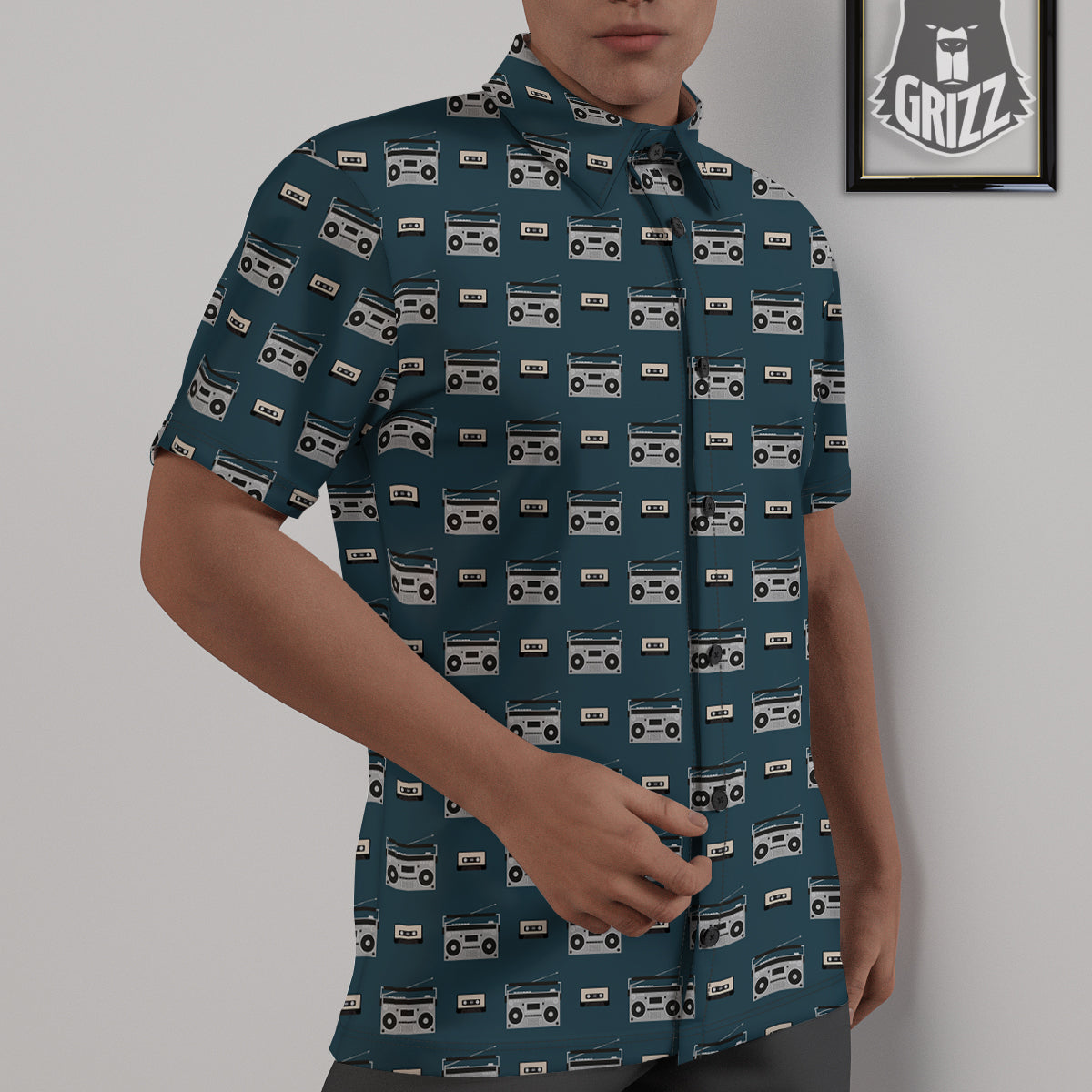Boombox And Cassette Tape Print Pattern Untucked Shirts-grizzshop