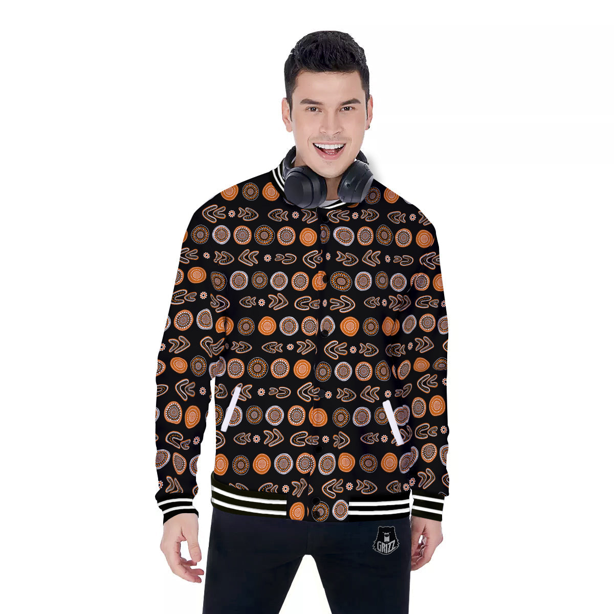 Boomerang Aboriginal Print Pattern Baseball Jacket-grizzshop