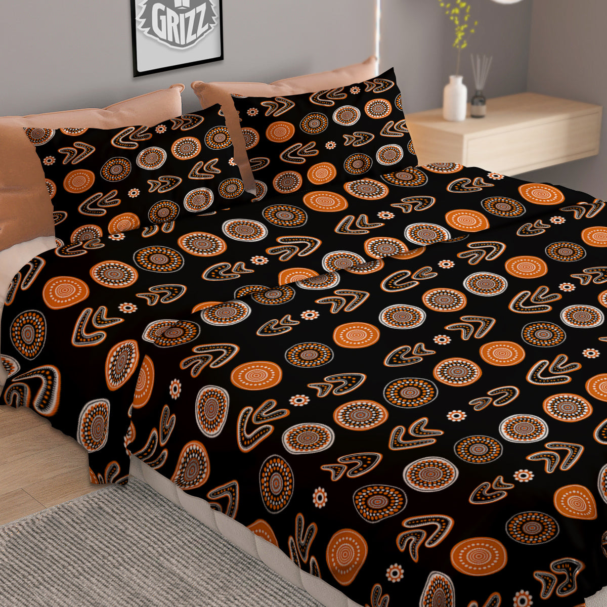 Boomerang Aboriginal Print Pattern Duvet Cover Bedding Set